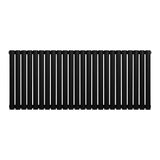 Sleek black oval single column radiator measuring 600 x 1440mm, featuring a modern design with smooth, matte finish and vertical bars