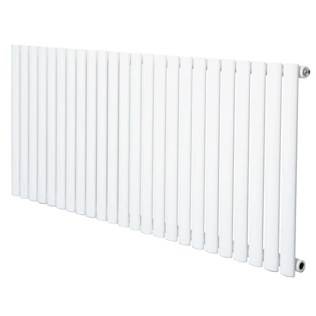 Oval single column radiator in sleek white finish, measuring 600 x 1440mm, featuring smooth, rounded edges and a modern design