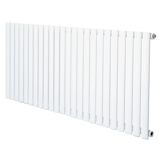 Oval single column radiator in sleek white finish, measuring 600 x 1440mm, featuring smooth, rounded edges and a modern design