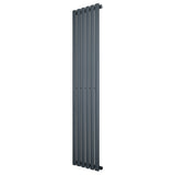 Oval single column radiator in anthracite grey, 1600 x 360mm, featuring a sleek, modern design with smooth, vertical lines and a matte finish