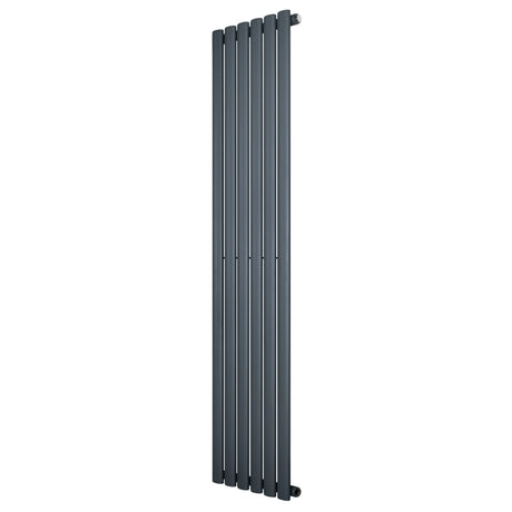 Oval single column radiator in anthracite grey, 1600 x 360mm, featuring a sleek, modern design with smooth, vertical lines and a matte finish