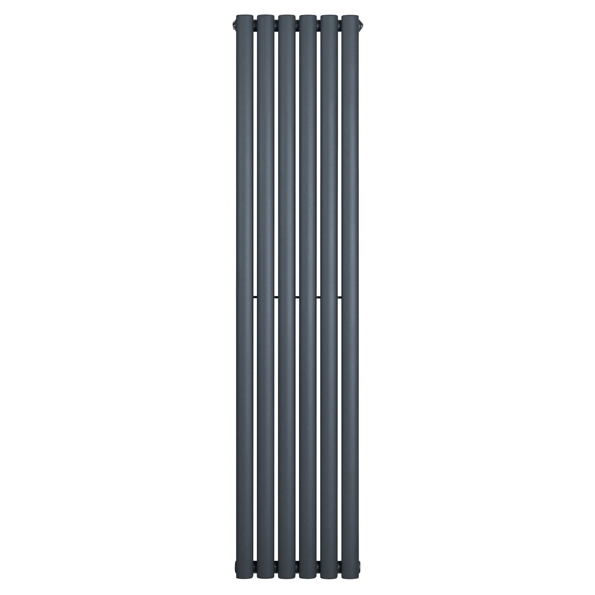 Oval single column radiator in anthracite grey, 1600 x 360mm, featuring a sleek, modern design with smooth, vertical lines