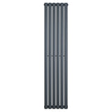 Oval single column radiator in anthracite grey, 1600 x 360mm, featuring a sleek, modern design with smooth, vertical lines