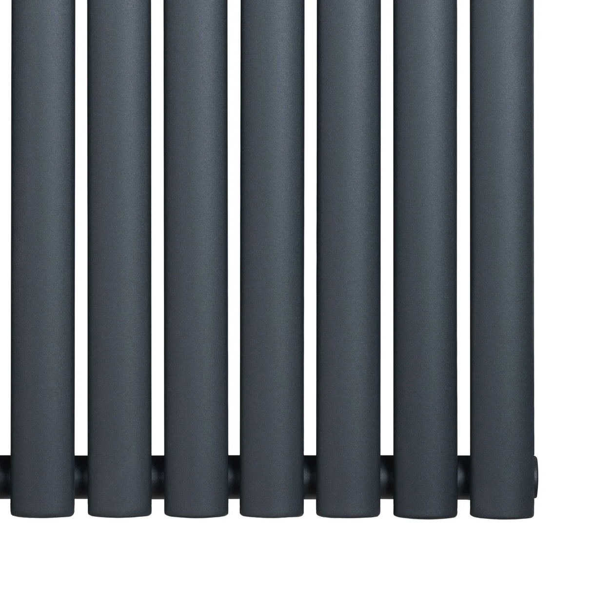 Oval single column radiator in anthracite grey, featuring a sleek, modern design with smooth, rounded tubes and a matte finish
