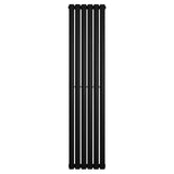 Sleek black oval single column radiator, 1600 x 360mm, featuring smooth surfaces and a modern design, ideal for contemporary spaces