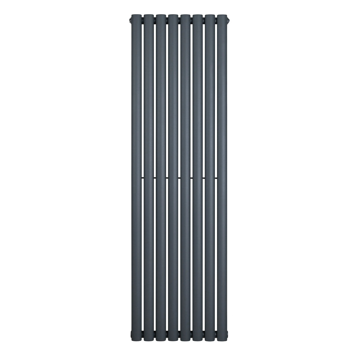 Oval single column radiator in anthracite grey, featuring a sleek vertical design with smooth, rounded edges and a modern finish