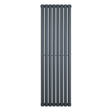 Oval single column radiator in anthracite grey, featuring a sleek vertical design with smooth, rounded edges and a modern finish