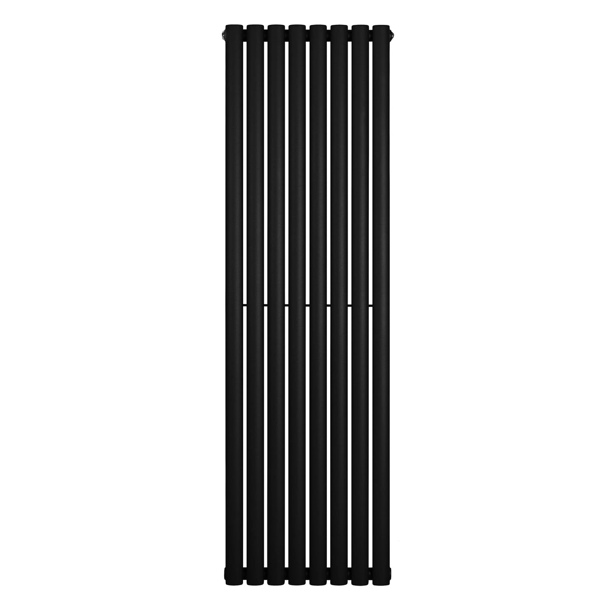 Sleek black oval single column radiator, 1600 x 480mm, featuring a modern design with smooth, elongated vertical lines and a matte finish