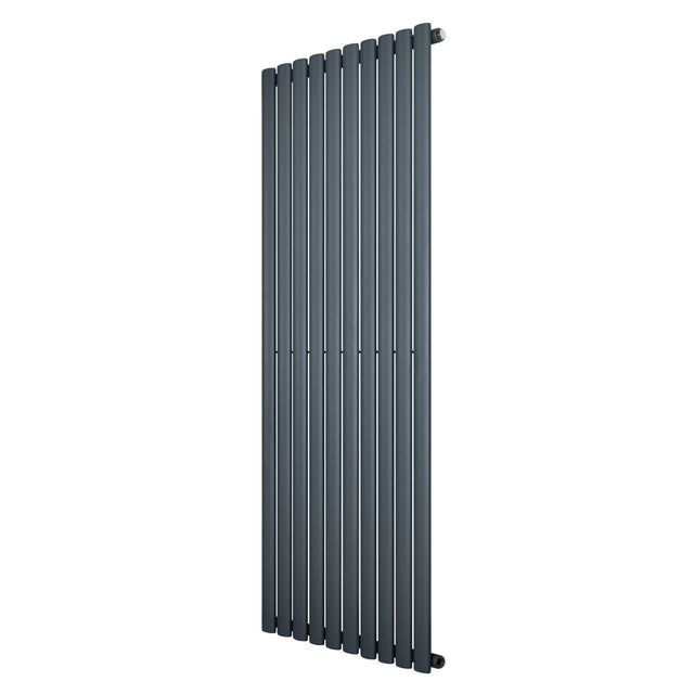 Oval single column radiator in anthracite grey, 1600 x 600mm, featuring sleek vertical lines and a modern design for efficient heating