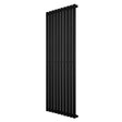Sleek black oval single column radiator, 1600 x 600mm, featuring a modern design with vertical lines and a smooth finish