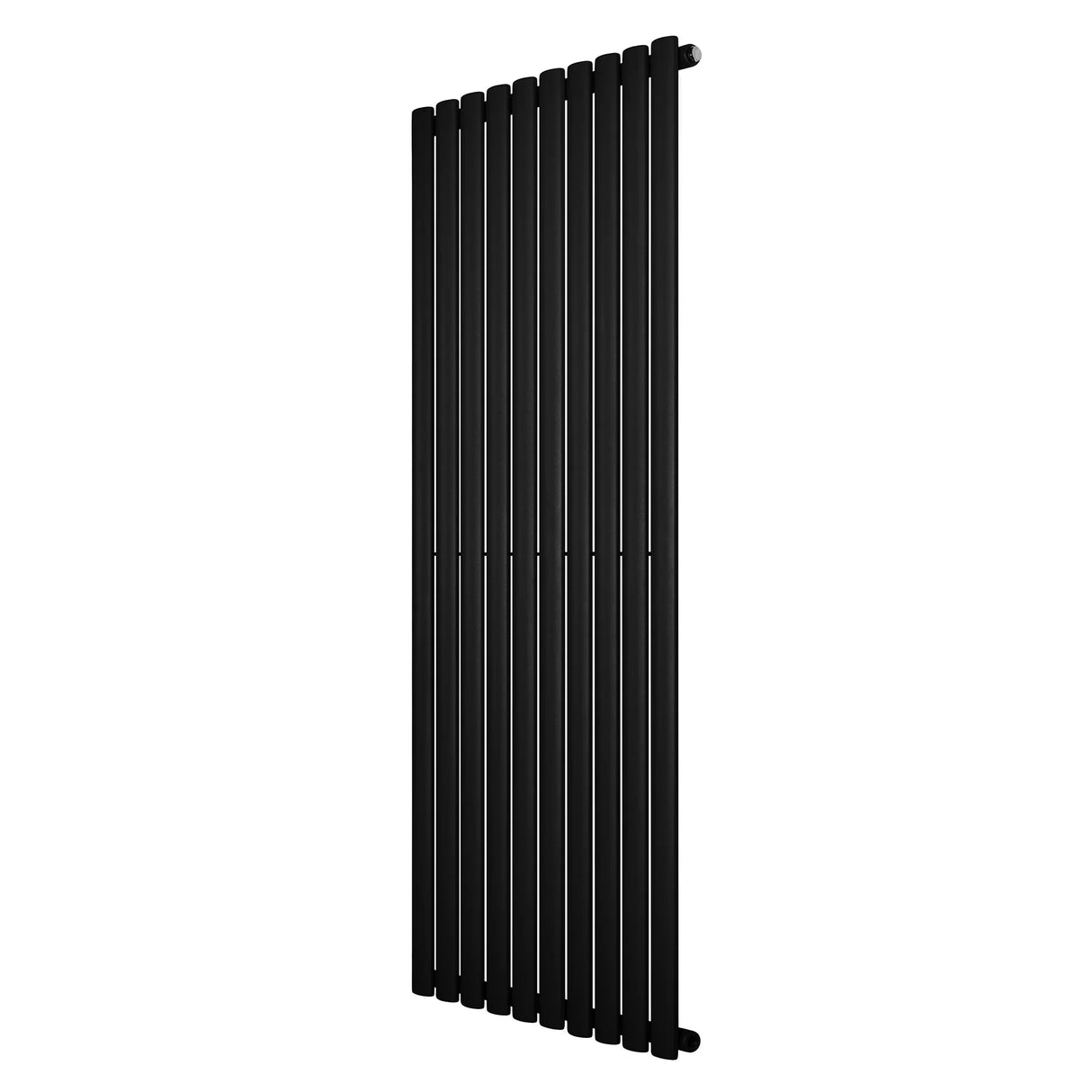 Sleek black oval single column radiator, 1600 x 600mm, featuring a modern design with vertical lines and a smooth finish