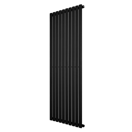 Sleek black oval single column radiator, 1600 x 600mm, featuring a modern design with vertical lines and a smooth finish