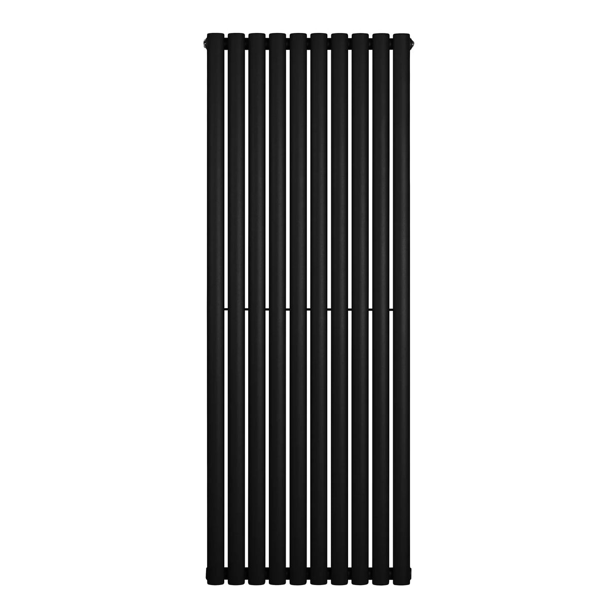 Sleek black oval single column radiator measuring 1600 x 600mm, featuring vertical bars with a smooth, modern finish