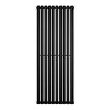 Sleek black oval single column radiator measuring 1600 x 600mm, featuring vertical bars with a smooth, modern finish