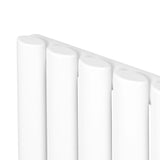 Oval single column radiator in sleek white finish, measuring 1600 x 600mm, featuring smooth, rounded edges and a modern design