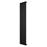 Sleek black oval single column radiator, 1800 x 360mm, featuring a modern design with smooth, matte finish and vertical alignment