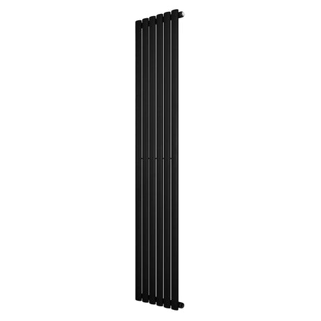 Sleek black oval single column radiator, 1800 x 360mm, featuring a modern design with smooth, matte finish and vertical alignment