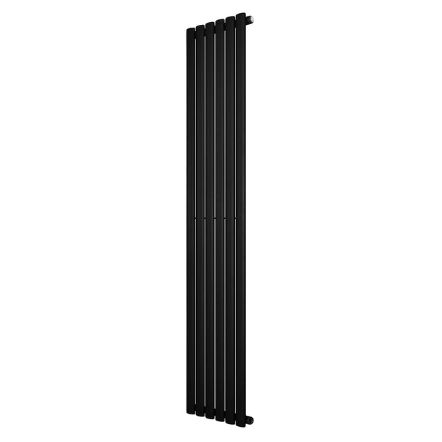 Sleek black oval single column radiator, 1800 x 360mm, featuring a modern design with smooth, matte finish and vertical alignment