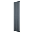Oval single column radiator in anthracite grey, 1800 x 480mm, featuring a sleek, modern design with a smooth metallic finish