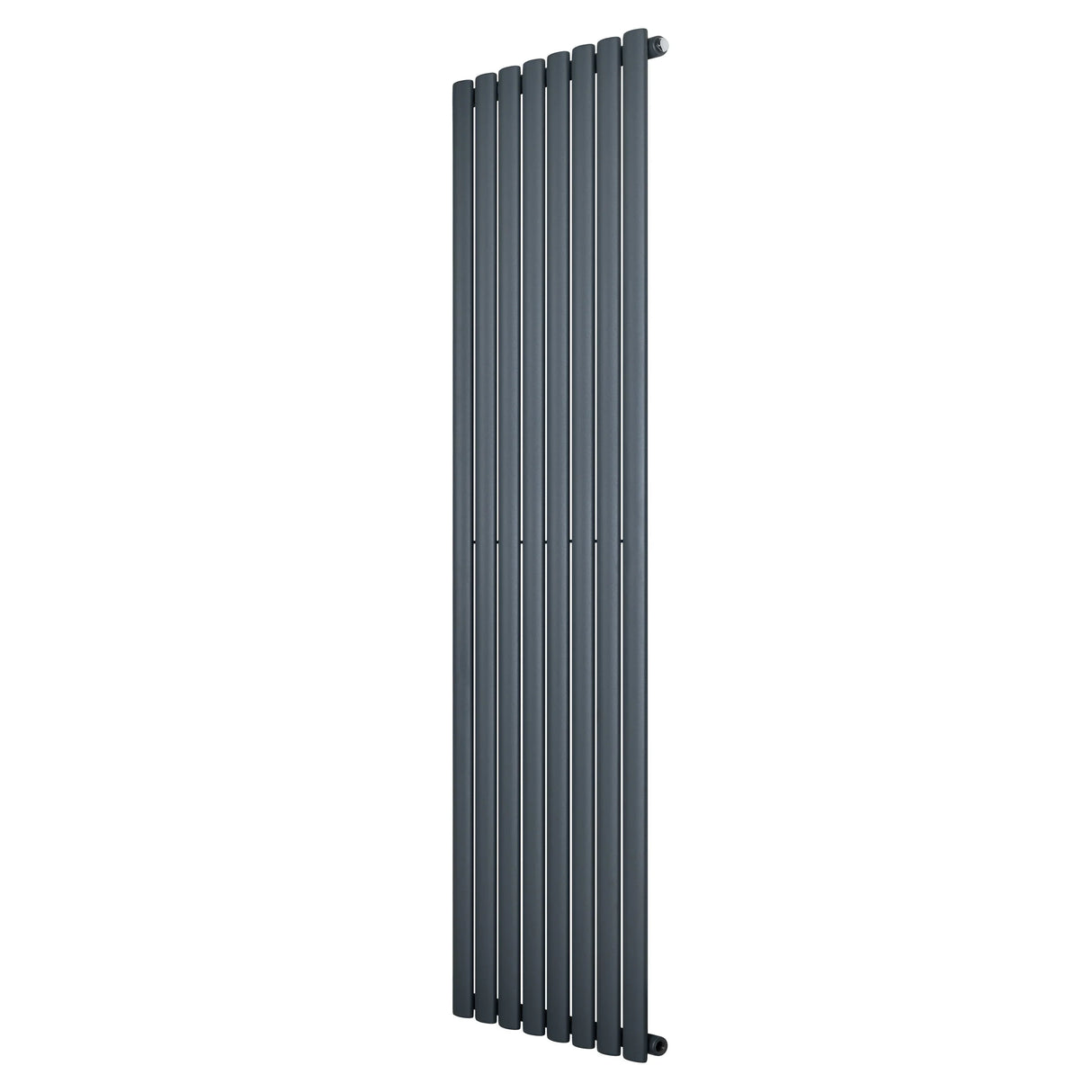 Oval single column radiator in anthracite grey, 1800 x 480mm, featuring a sleek, modern design with a smooth metallic finish