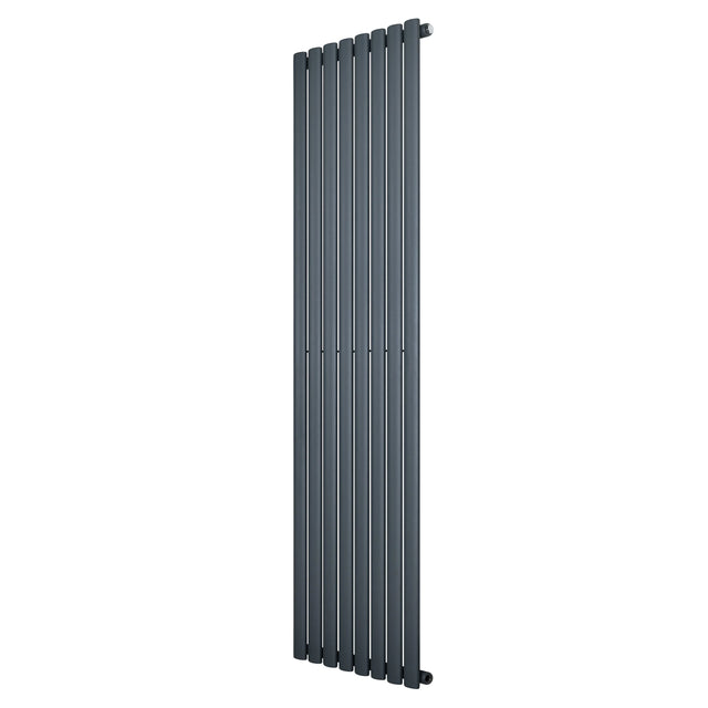 Oval single column radiator in anthracite grey, 1800 x 480mm, featuring a sleek, modern design with a smooth metallic finish