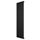 Sleek black oval single column radiator, 1800 x 480mm, featuring a modern design with smooth, matte finish and vertical alignment