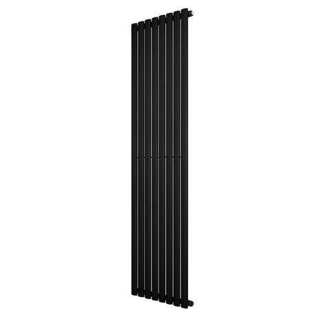 Sleek black oval single column radiator, 1800 x 480mm, featuring a modern design with smooth, matte finish and vertical alignment
