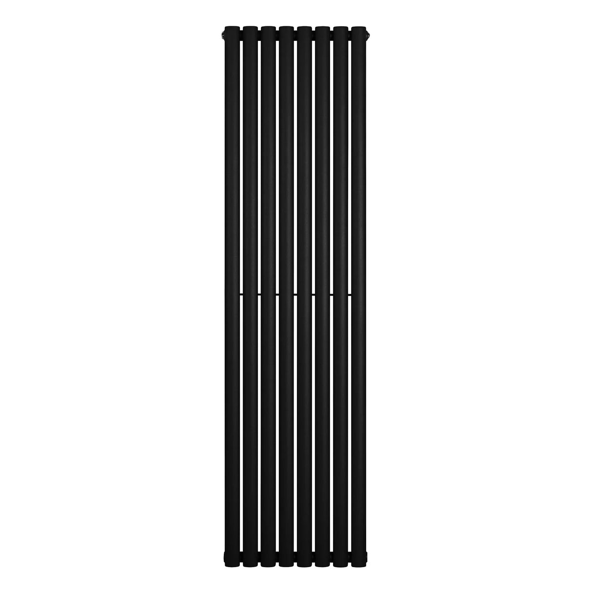 Sleek black oval single column radiator, 1800 x 480mm, featuring a modern design with smooth, matte finish and vertical lines