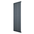 Oval single column radiator in anthracite grey, 1800 x 600mm, featuring a sleek, modern design with vertical lines and a smooth finish