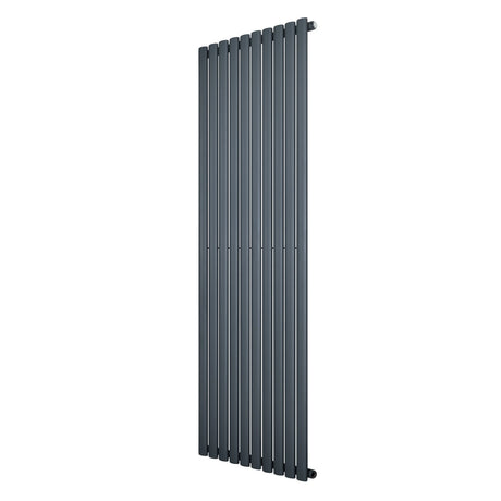 Oval single column radiator in anthracite grey, 1800 x 600mm, featuring a sleek, modern design with vertical lines and a smooth finish