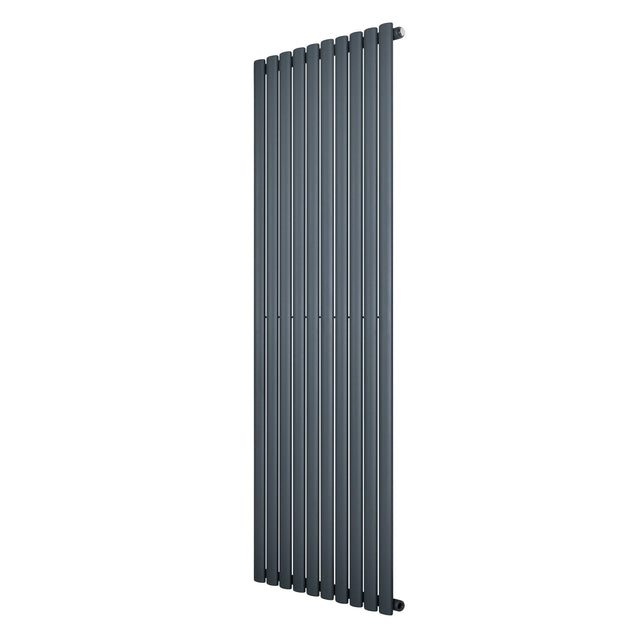 Oval single column radiator in anthracite grey, 1800 x 600mm, featuring a sleek, modern design with vertical lines and a smooth finish