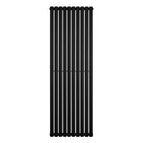 Sleek black oval single column radiator measuring 1800 x 600mm, featuring vertical bars with a smooth, modern finish