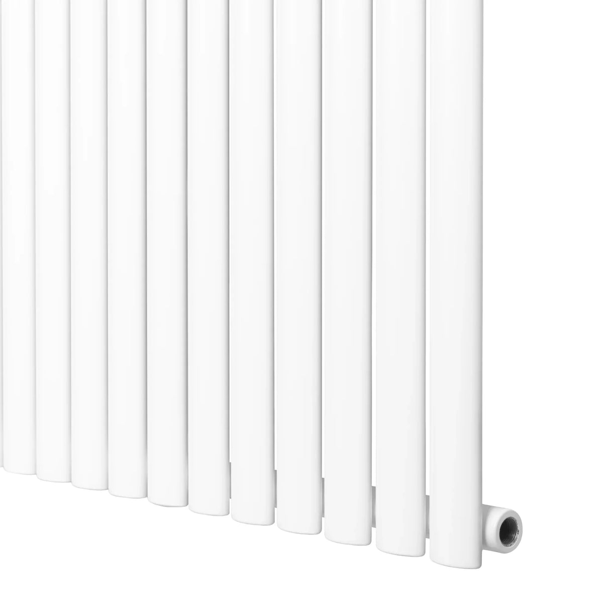 Oval single column radiator in sleek white finish, measuring 1800 x 600mm, featuring smooth, rounded edges and vertical bars