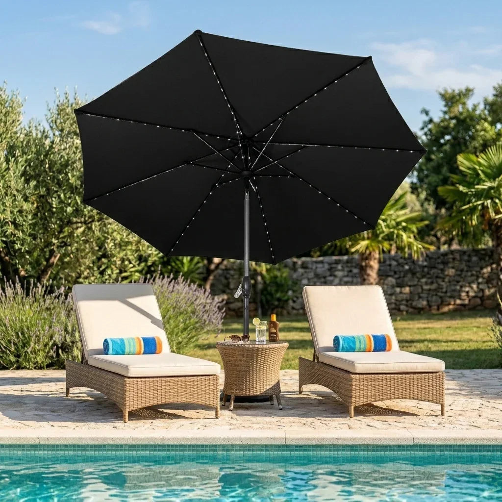 LED Tilt Parasol 2.7m With Tilt Base – Black