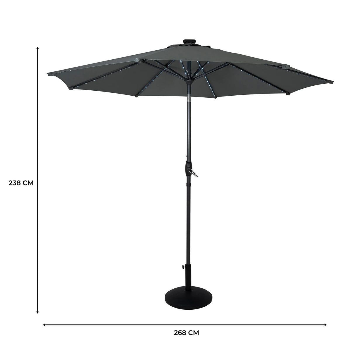 LED Tilt Parasol 2.7m With Tilt Base – Grey