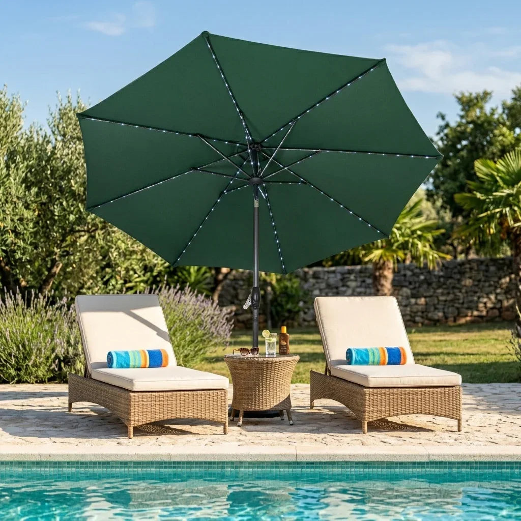 LED Tilt Parasol 2.7m With Tilt Base – Green