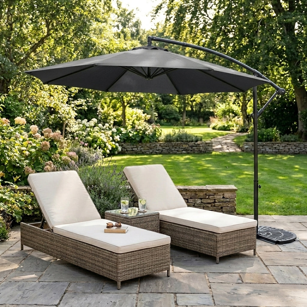 Cantilever Parasol 3m With Half Fan Base – Grey