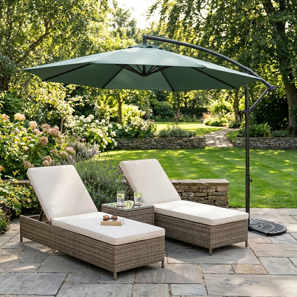 Cantilever Parasol 3m With Half Fan Base – Green