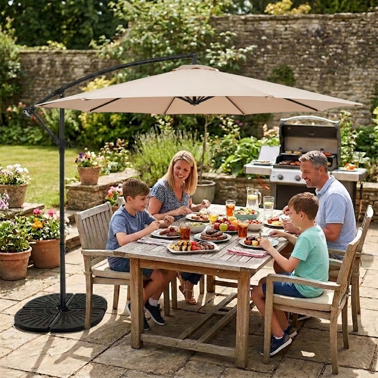 Cantilever Parasol 3m With Full Fan Base – Beige