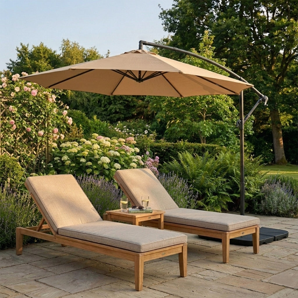 Cantilever Parasol 3m With Full Fan Base – Beige