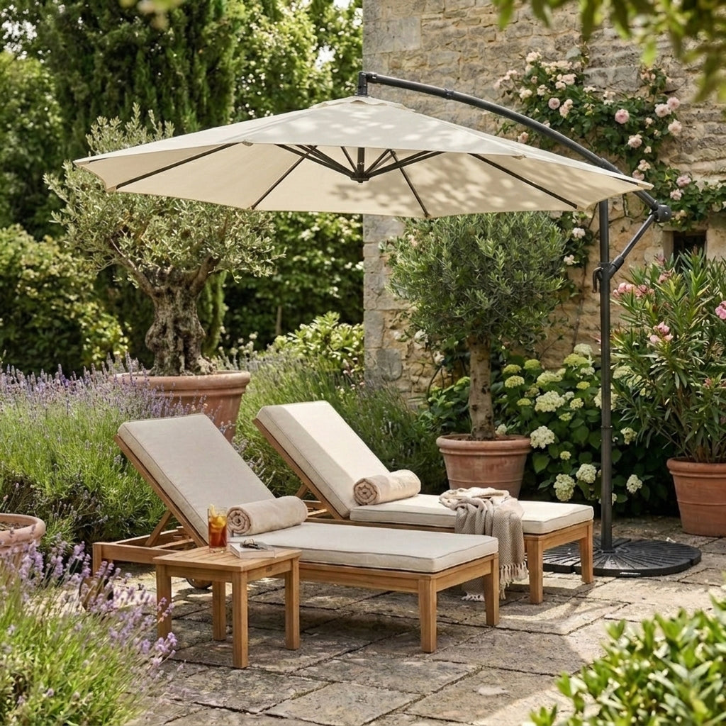 Cantilever Parasol 3m With Full Fan Base – Cream