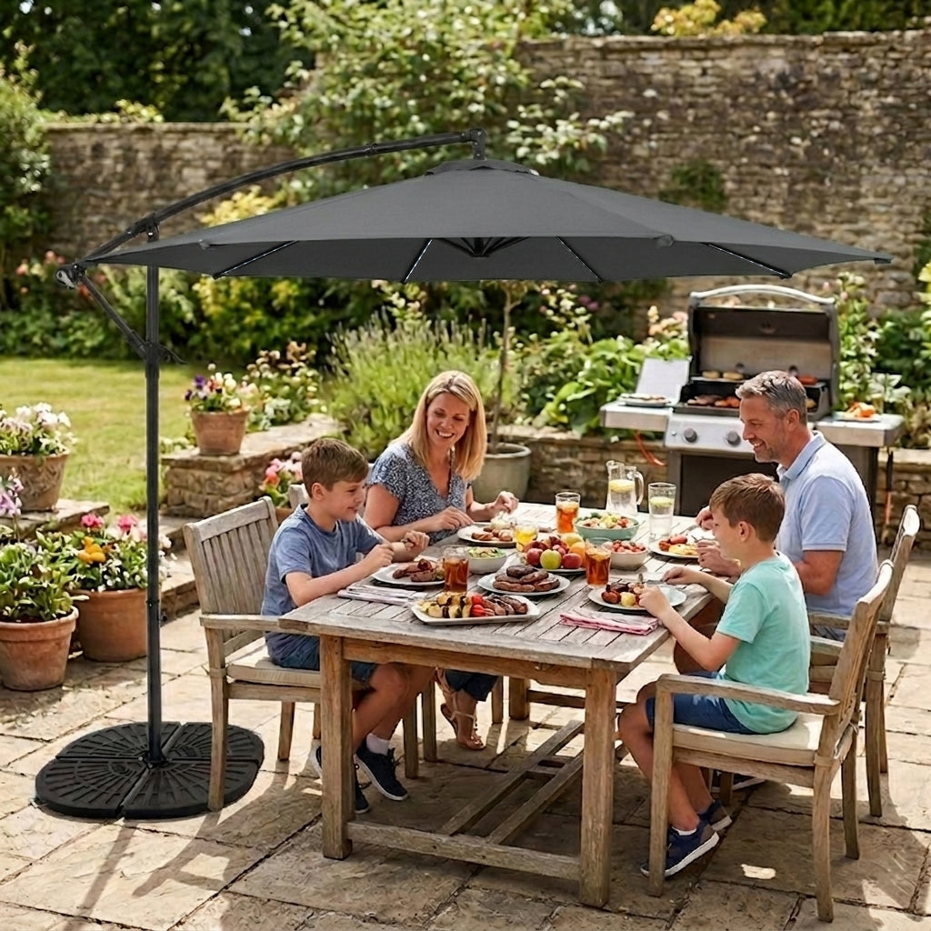 LED Cantilever Parasol 3m With Full Fan Base – Grey