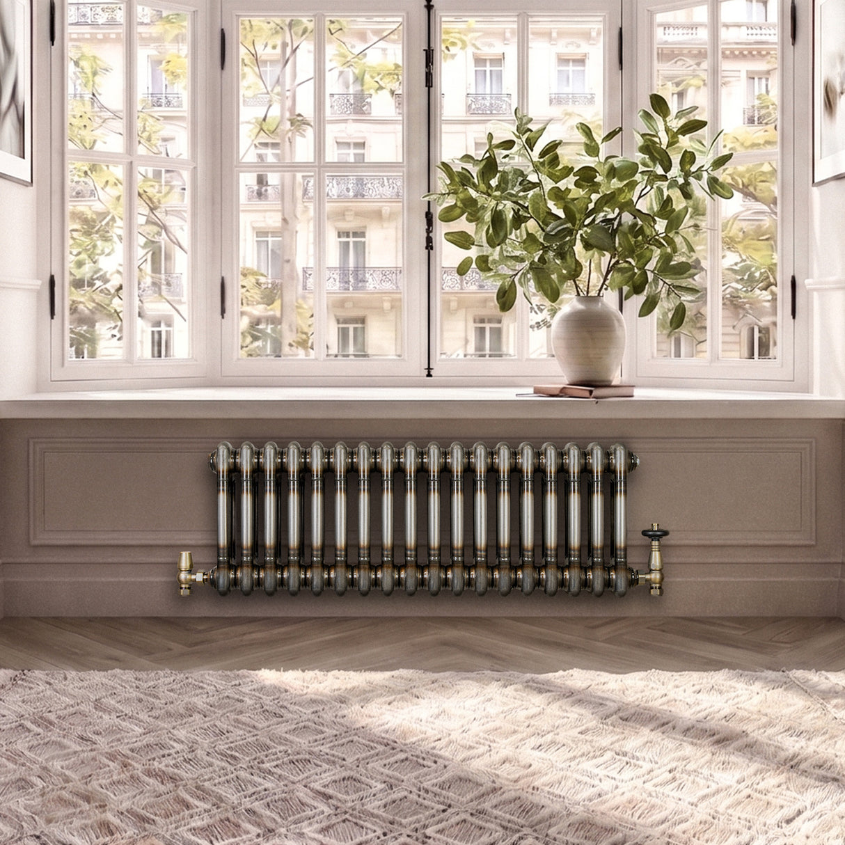 Traditional 2 Column Radiator & Valves – 300mm x 830mm - Raw Metal