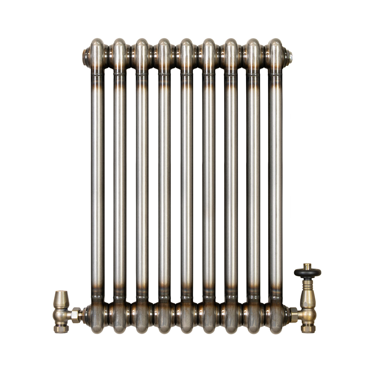 Traditional 2 Column Radiator & Valves - 600 x 425mm - Raw Metal