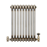 Traditional 2 Column Radiator & Valves - 600 x 425mm - Raw Metal