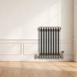 Traditional 2 Column Radiator & Valves - 600 x 425mm - Raw Metal