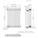 Traditional 2 Column Radiator & Valves - 600 x 425mm - Raw Metal