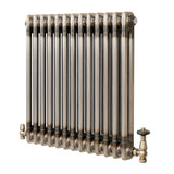 Traditional 2 Column Radiator & Valves - 600 x 605mm - Raw Metal