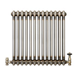 Traditional 2 Column Radiator & Valves - 600 x 605mm - Raw Metal