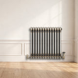 Traditional 2 Column Radiator & Valves - 600 x 605mm - Raw Metal